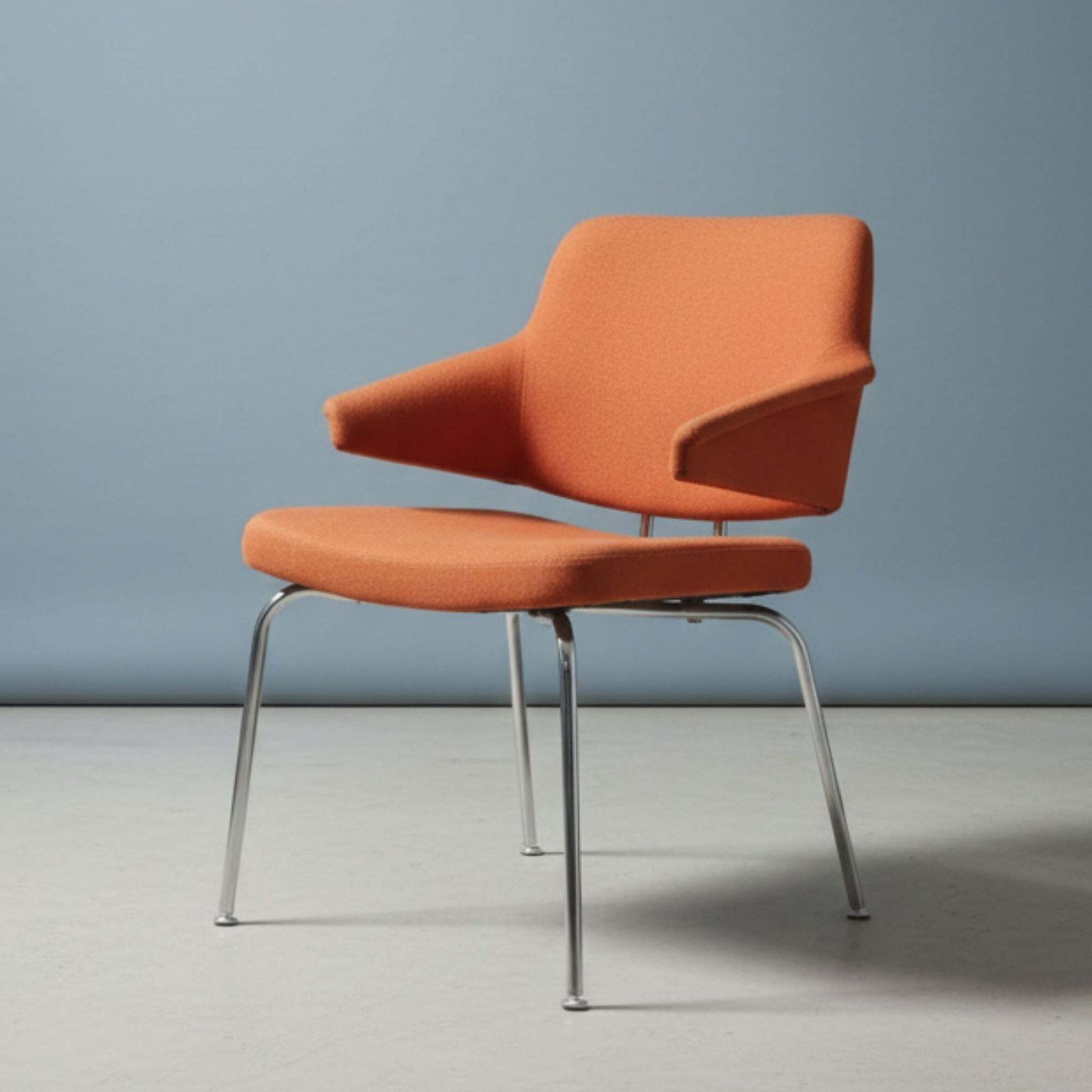 Mid Century Beklede Fauteuil Met Chromen Onderstel, Jaren 1970 photo for sale