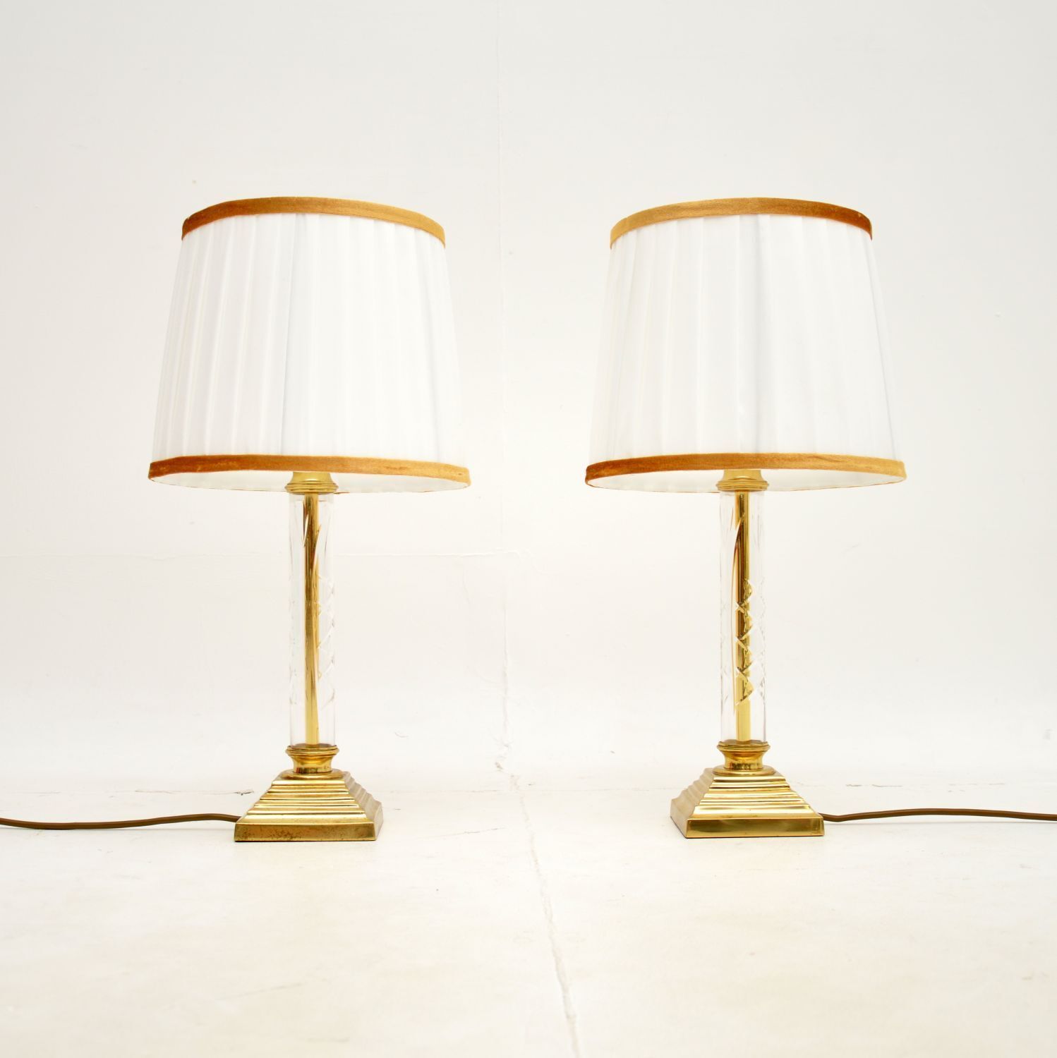 Pair Of Vintage Brass And Glass Table Lamps