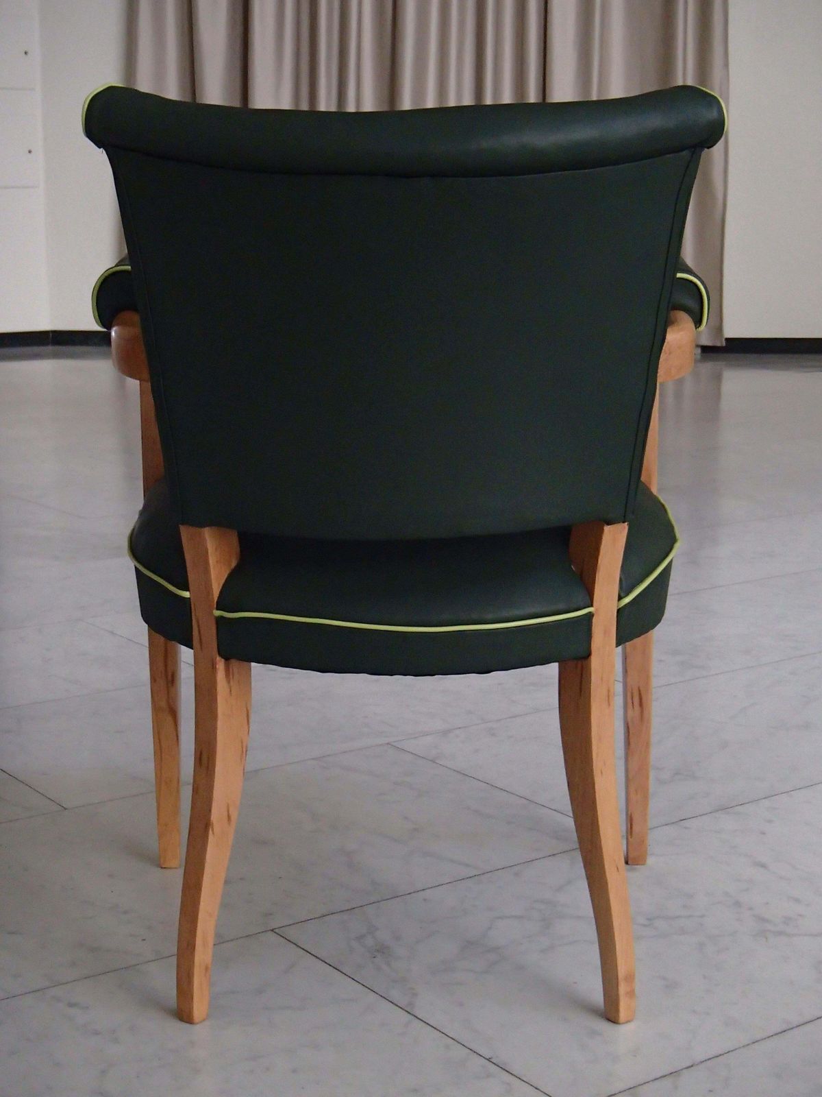 Green Leather Desk Chair In Art Deco Style With Light Green Upholstery photo for sale