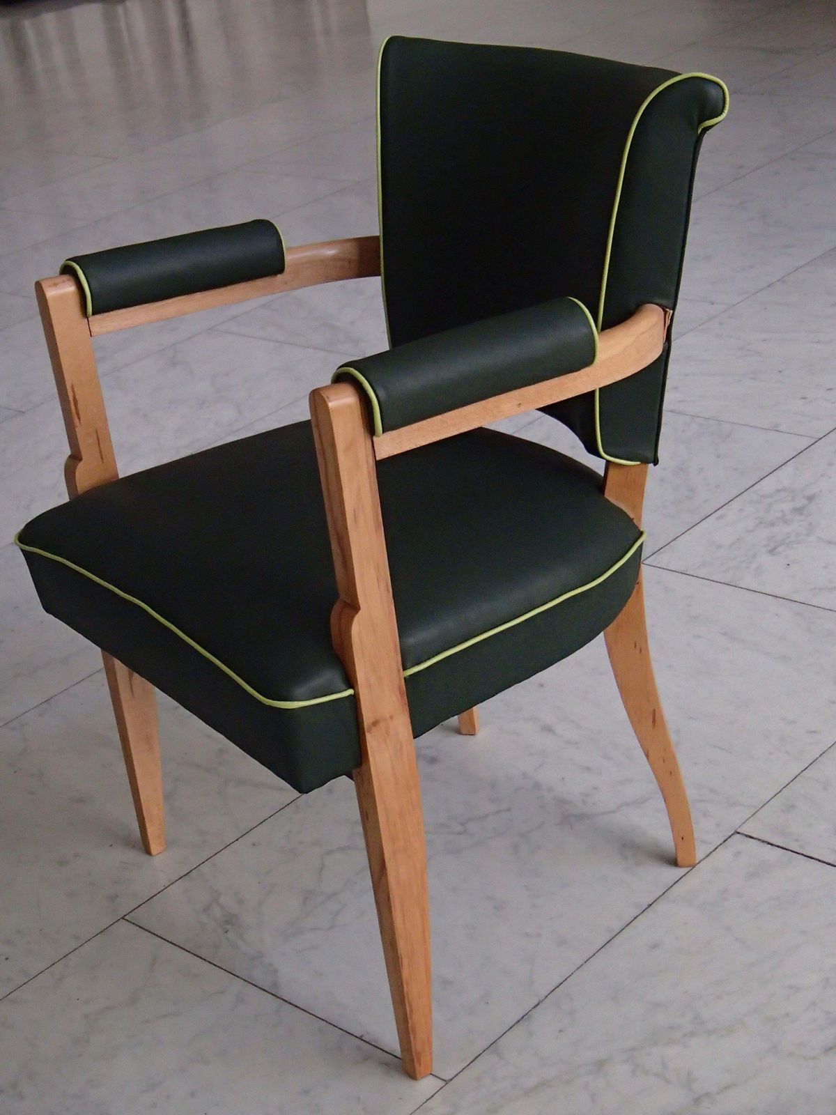 Green Leather Desk Chair In Art Deco Style With Light Green Upholstery photo buy