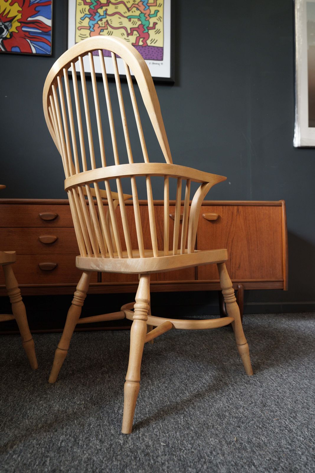British Windsor Carver Armchairs In Solid Beech – United Kingdom, Mid 20th Century photo 695.0