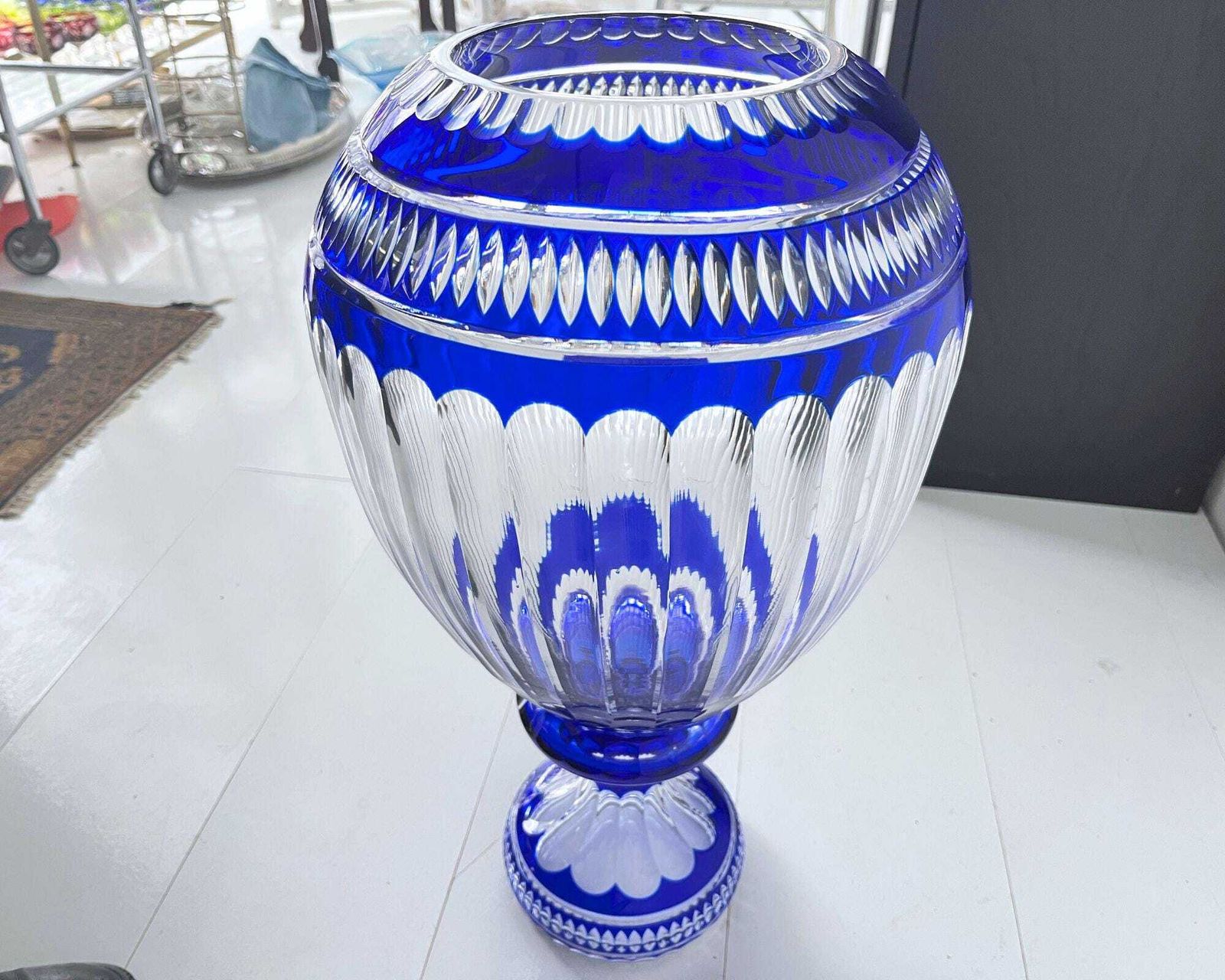 photo furniture Monumental Lorraine Crystal Vase | 1 Pc | Blue Overlay Pedestal