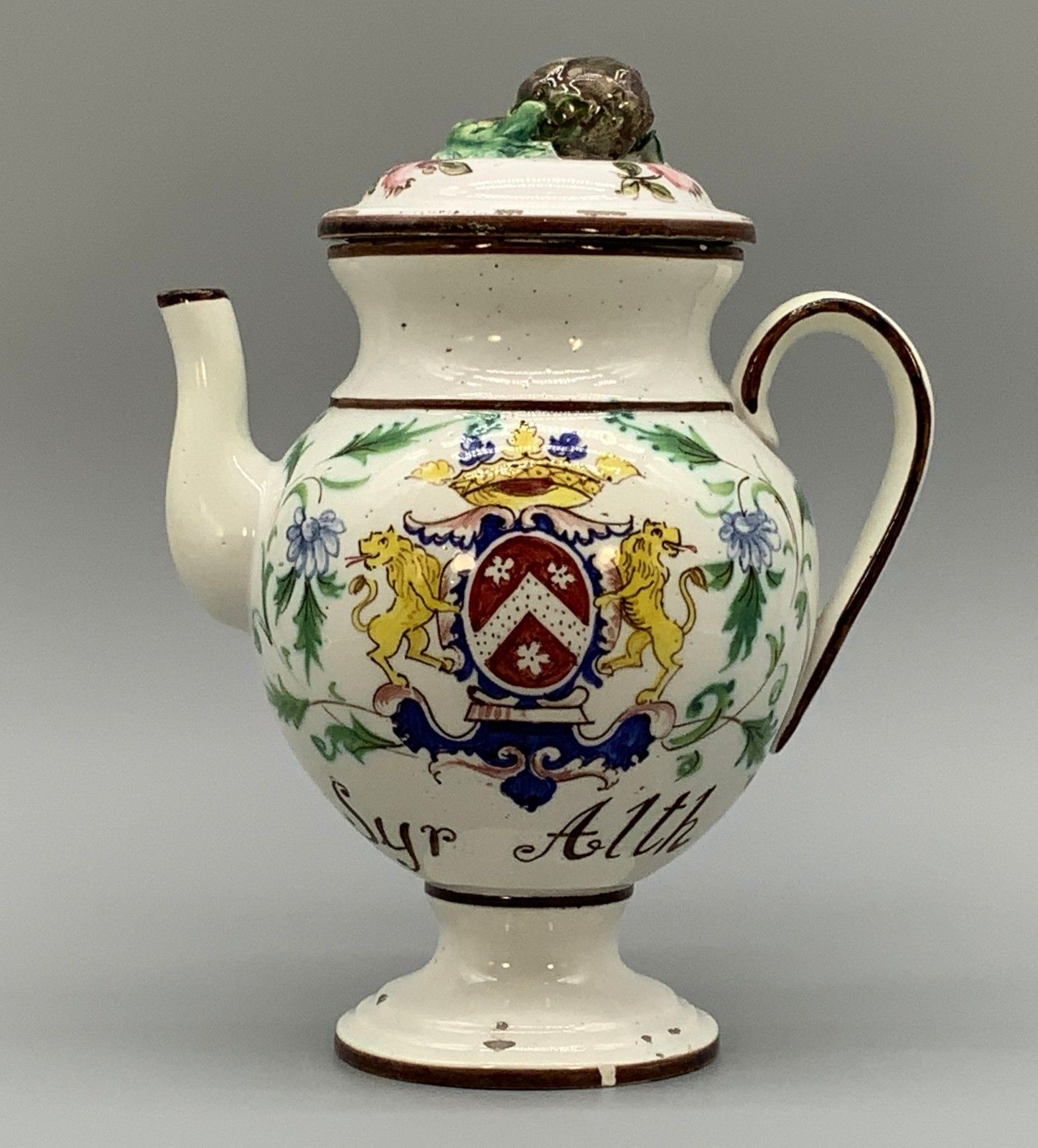 Italian Pharmacy Wet Drug Jug & Cover 18th Century Tin Glaze Polychrome Syr Alth