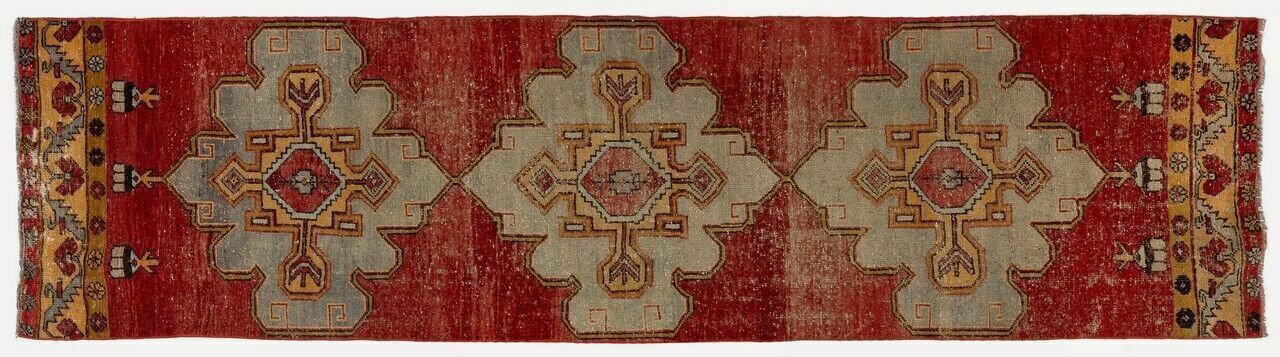 3x11.4 Ft Vintage Handmade Turkish Runner. One Of A Kind Wool Hallway Carpet photo for sale