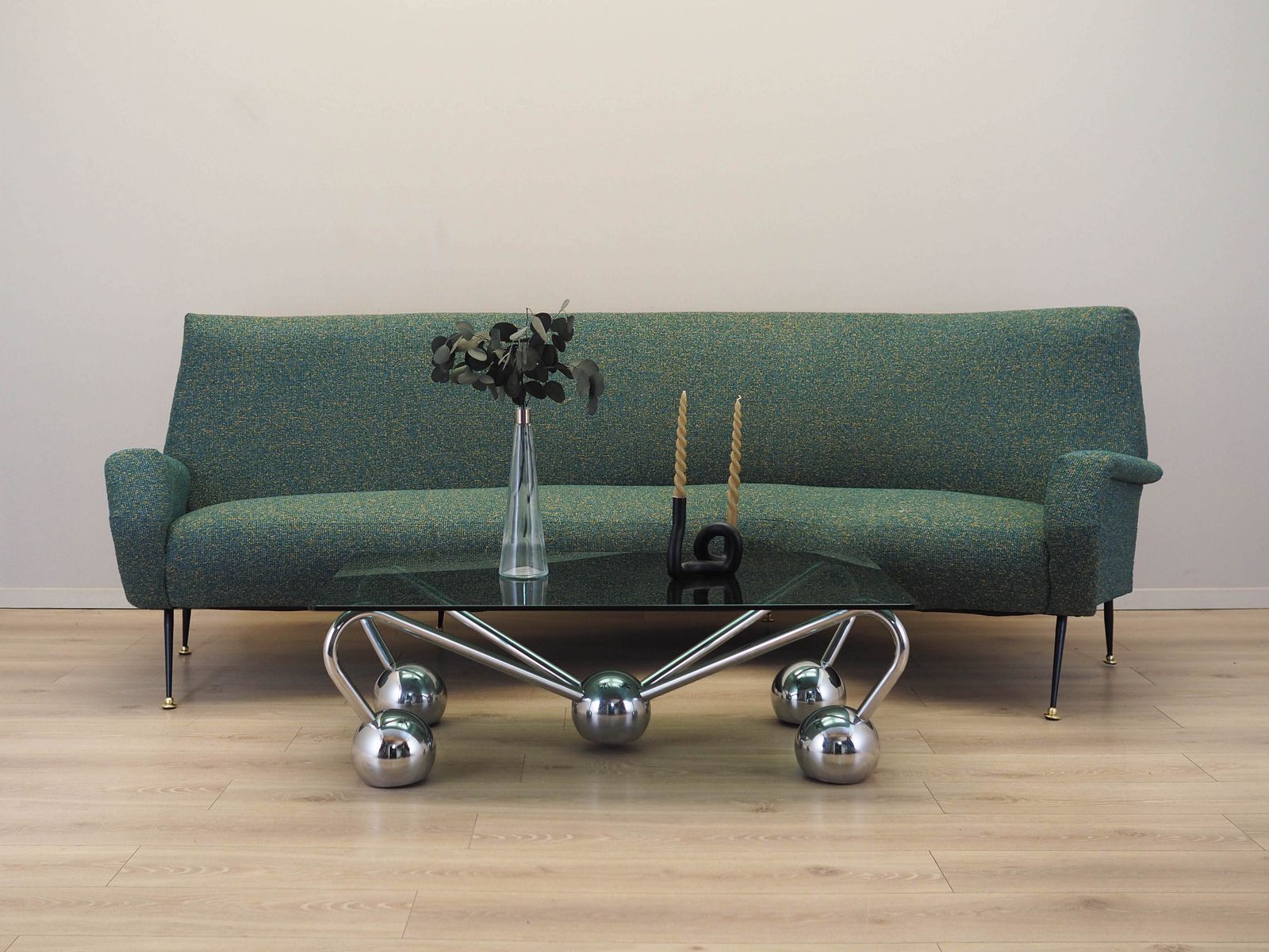 Groene Melange Bank, Deens Design, Jaren 1970, Productie: Denemarken photo furniture