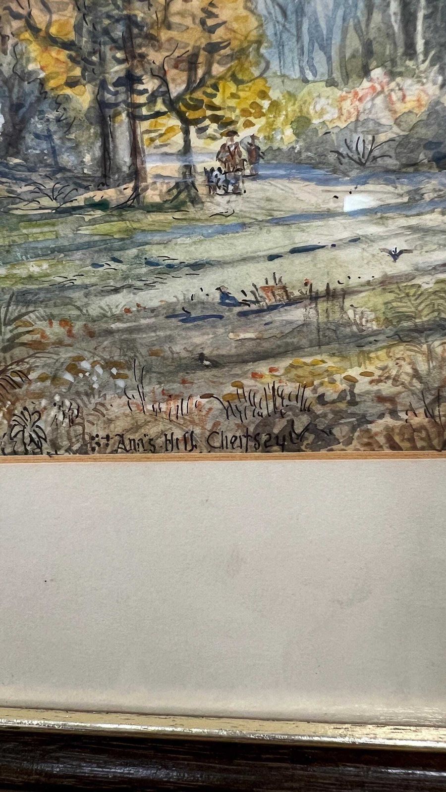 Framed Pen Ink & Watercolour Landscape By S.J. Nash — Woodland Log Cabin Scene Picture photo furniture