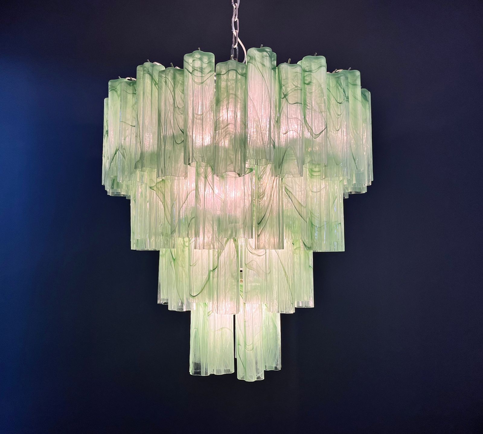 Huge Vintage Murano Glass Tiered Chandelier   80 Glasses   Green Alabaster Glass Tube photo vintage
