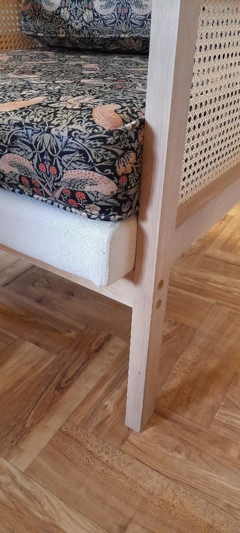 Rattan Beech Accent Arm Modern Lounge Chair William Morris Velvet Strawberry Thief photo vinterior