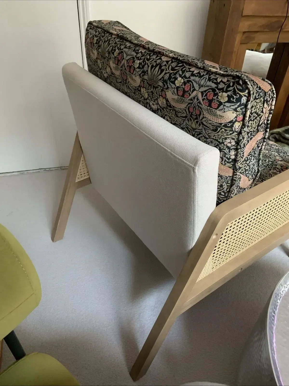 195.0 Rattan Beech Accent Arm Modern Lounge Chair William Morris Velvet Strawberry Thief photo