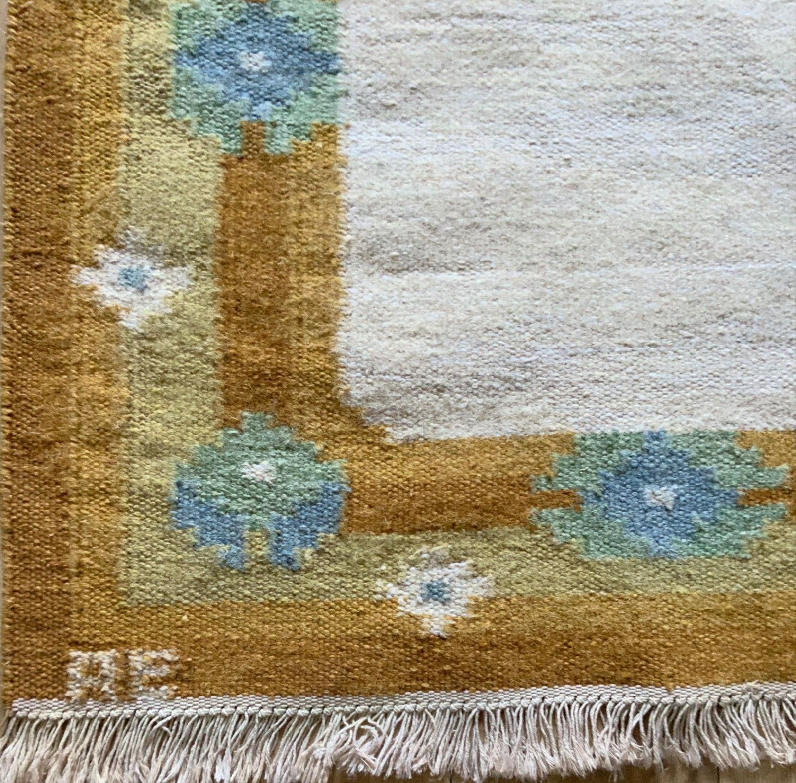 Swedish Wool Rug Flat Weave Kilim Rölakan Signed Ae 1960s photo Textiles