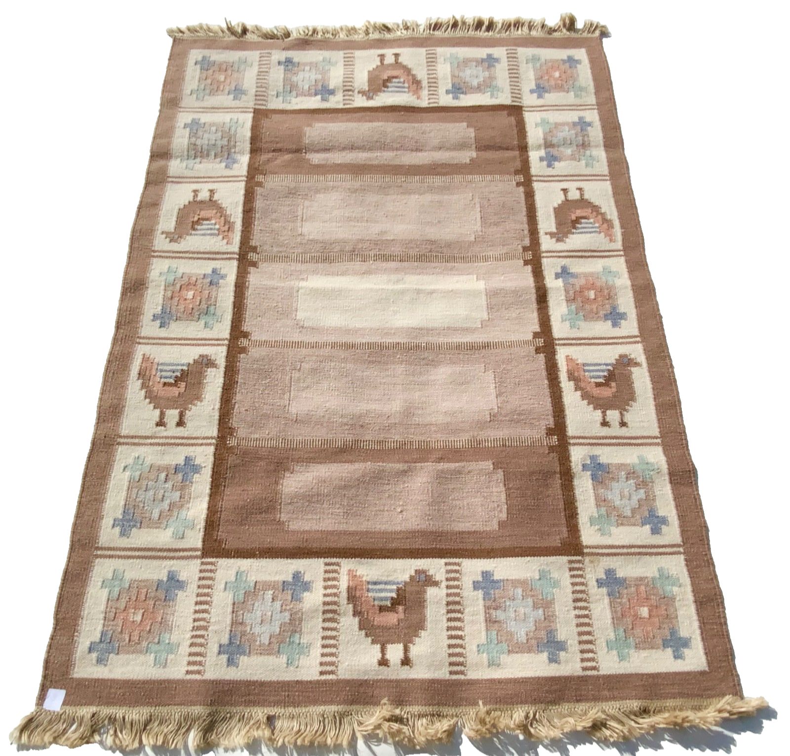 Swedish Wool Rug Angso Flat Weave Kilim Rollakan Eisner 1960 Size 220cm X 140 Cm photo Textiles