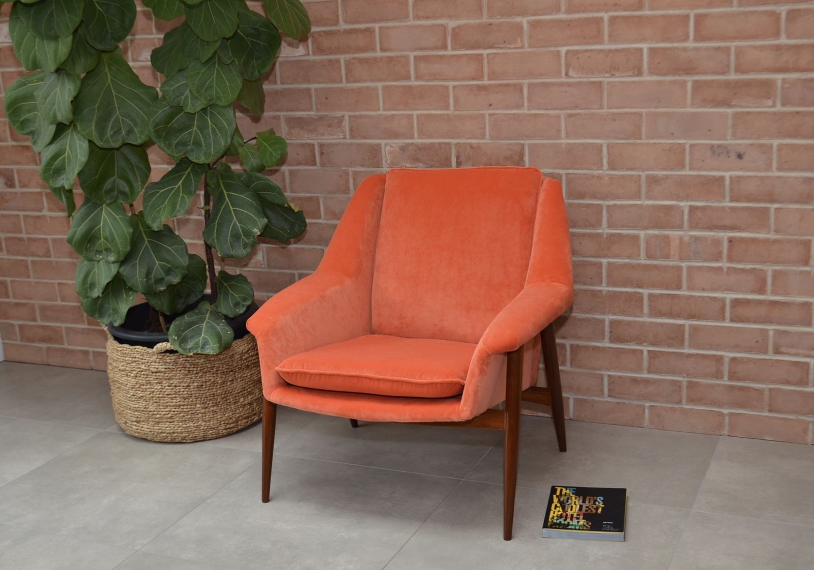Mid Century Parker Knoll "New Menton" Model Pk940 Teak Armchair, Orange Velvet Upholstery