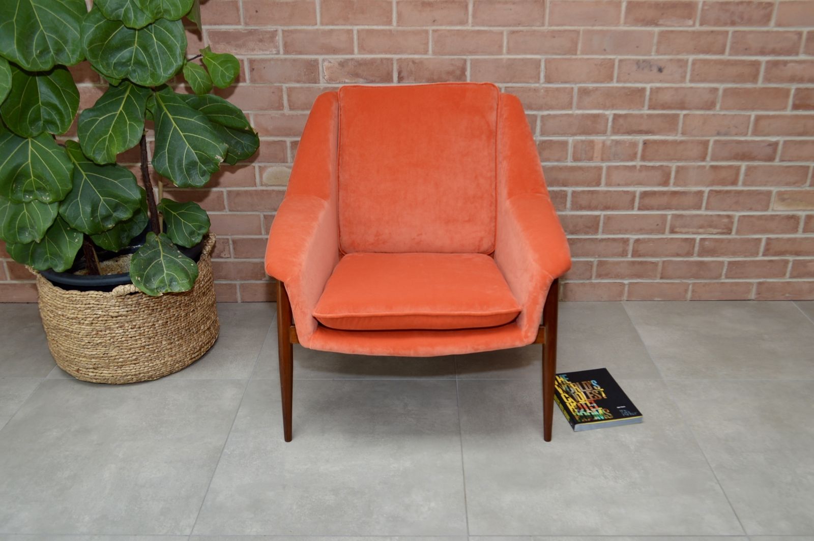 Mid Century Parker Knoll "New Menton" Model Pk940 Teak Armchair, Orange Velvet Upholstery photo furniture