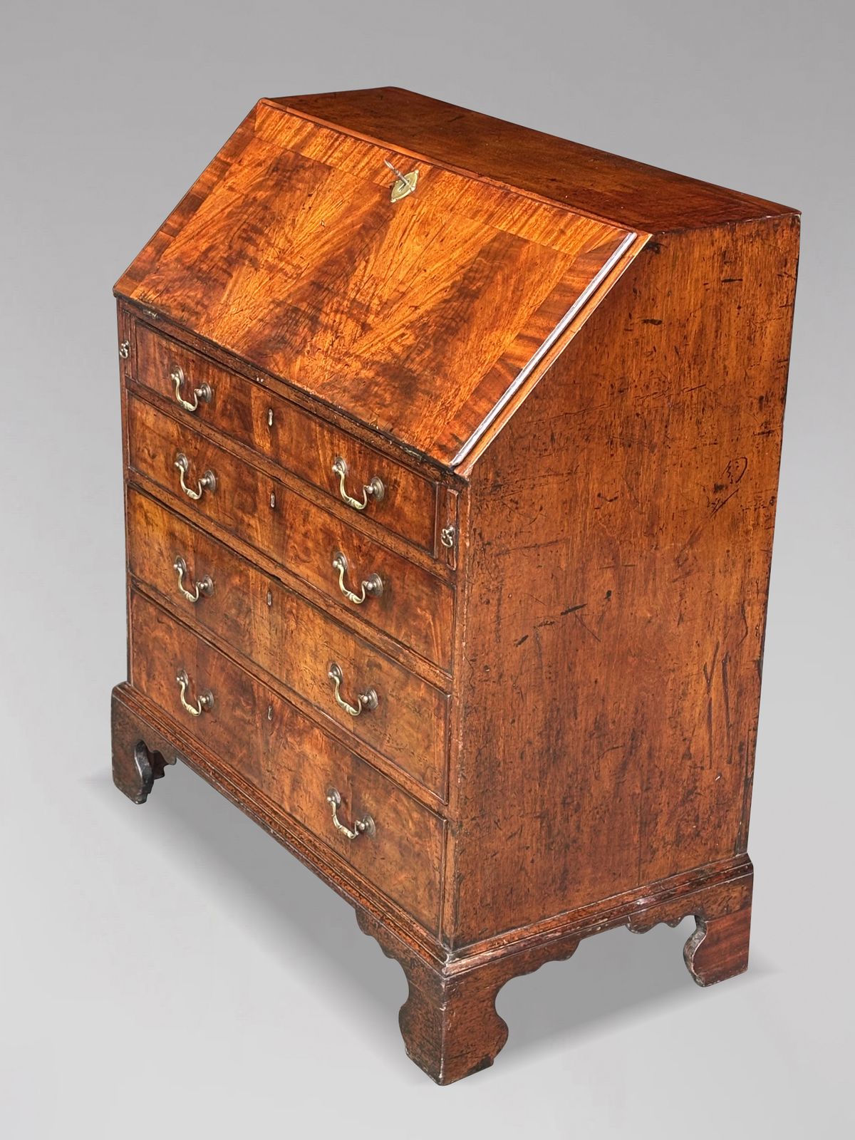 photo for sale Untouched 18th Century George III Period Figured Mahogany Bureau