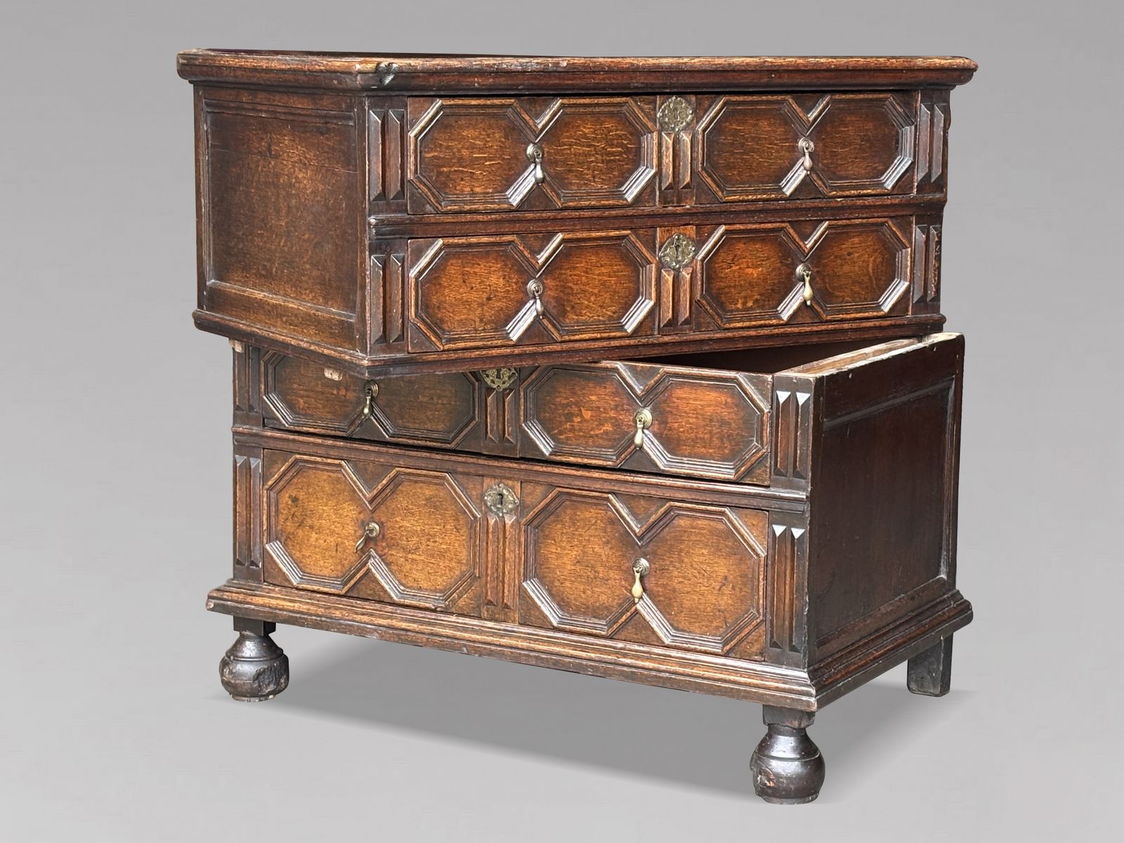 17th Century Charles II Period Jacobean Oak Geometric Chest Of Drawers photo 3480.0