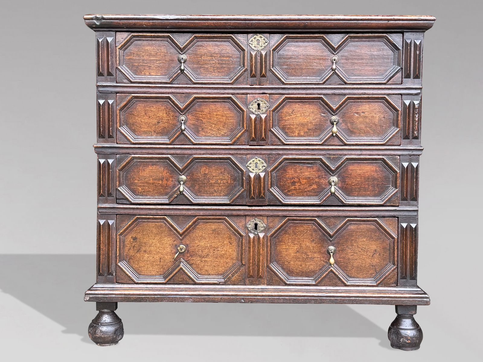 3480.0 17th Century Charles II Period Jacobean Oak Geometric Chest Of Drawers photo