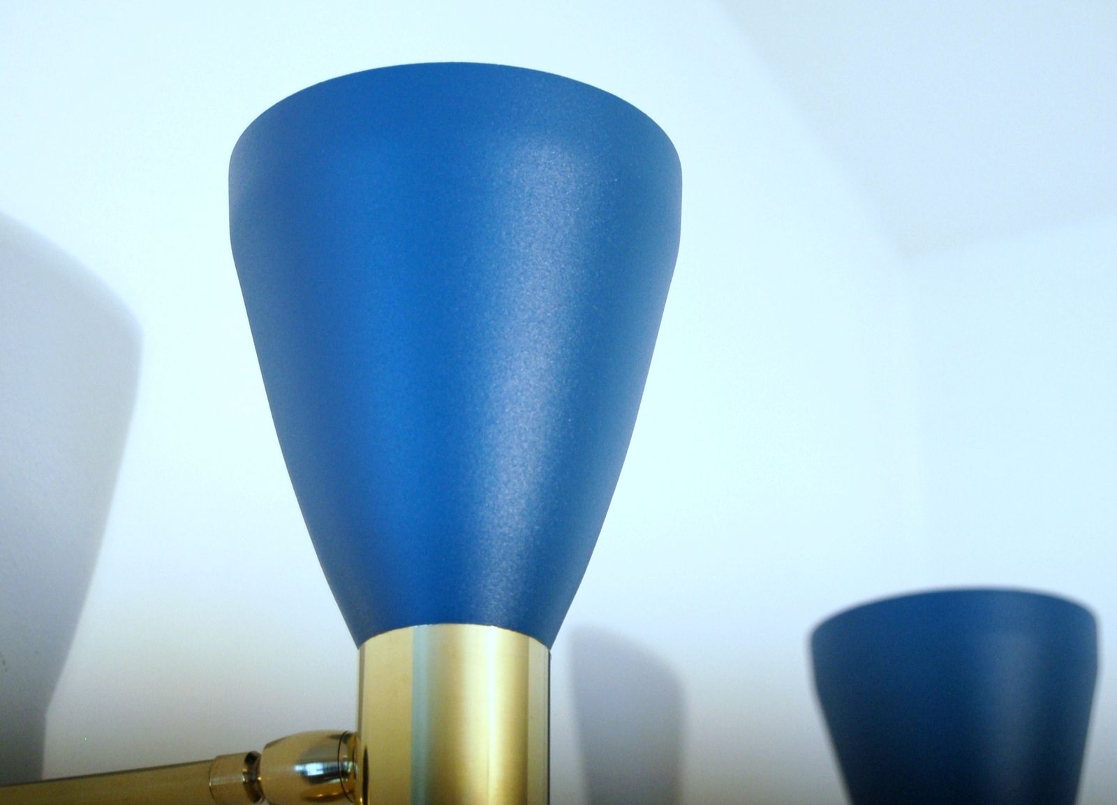 Pair Of Wall Lamp / Metal & Brass / Brass And Blue Opaque / Style '50 photo buy