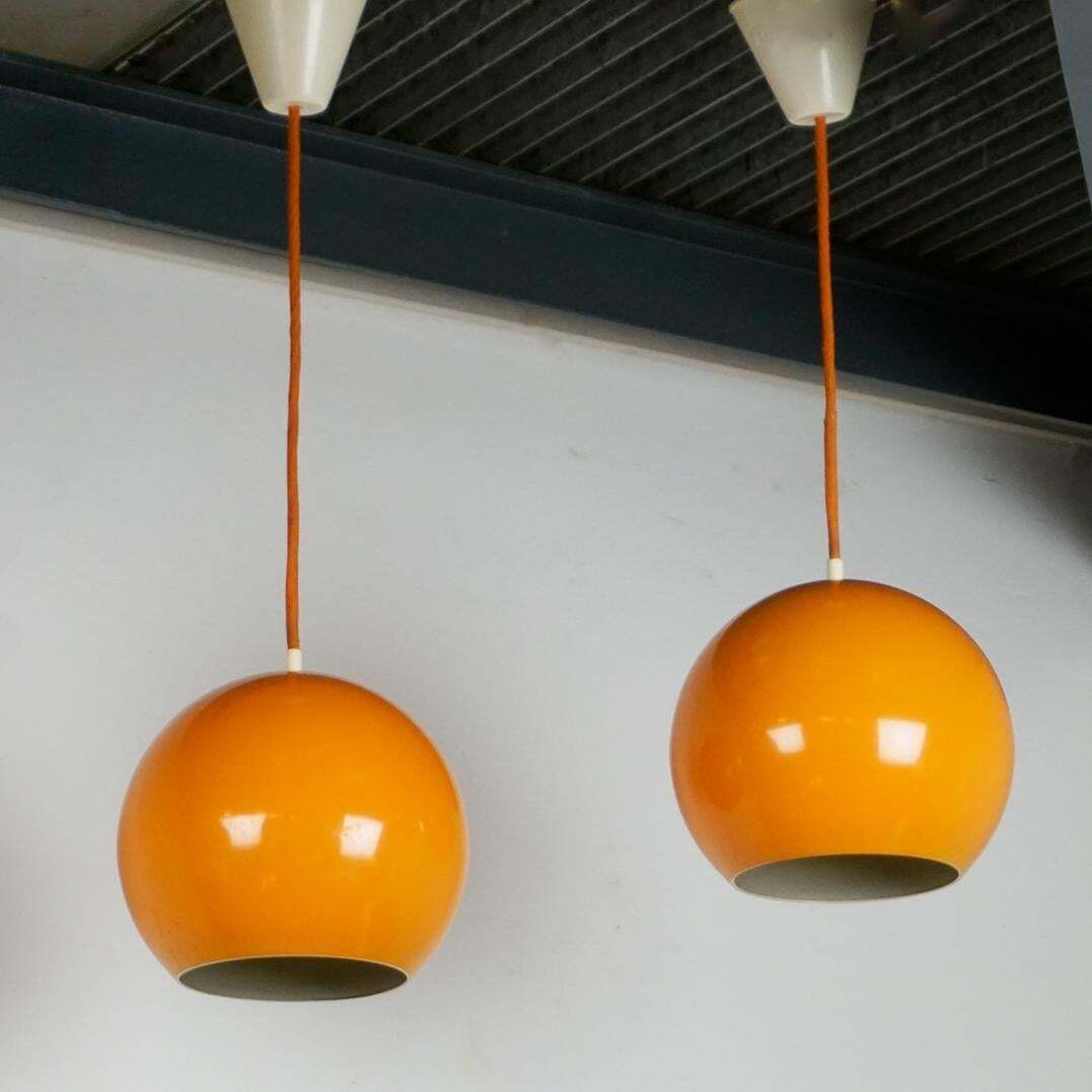 Pair Of Yellow Topan Vp6 Pendants By Verner Panton Denmark photo for sale