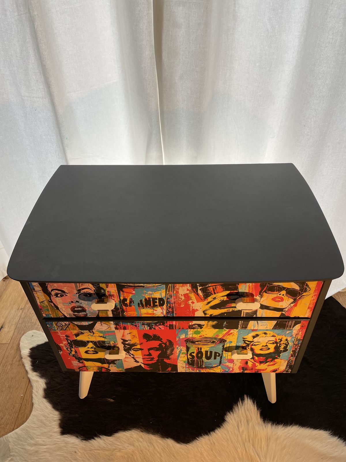 Refurbished And Decoupaged Genuine 1950's Chest Of Drawers/Cabinet In 'Pop Art' Style. photo furniture
