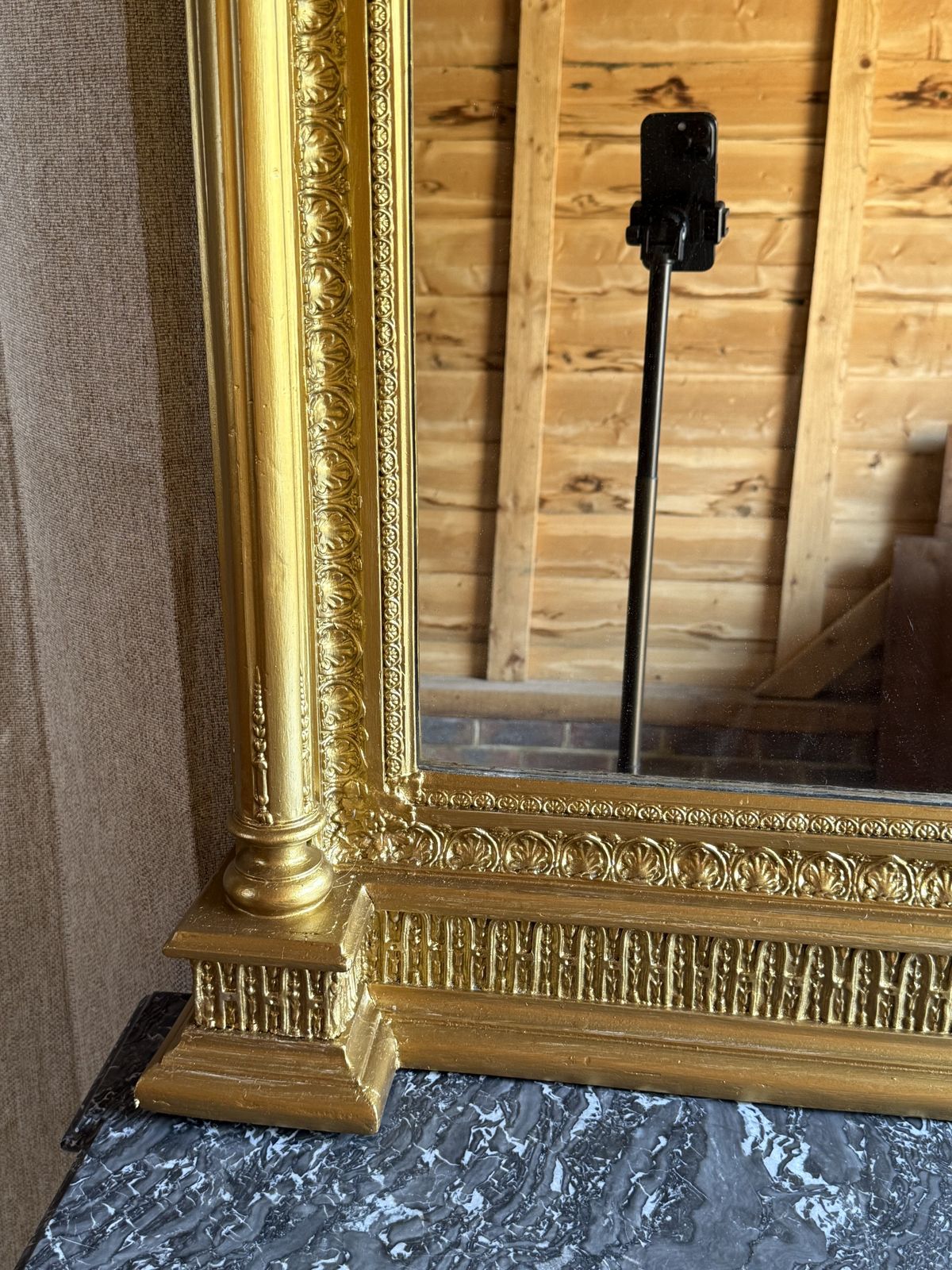 19th Century French Giltwood Pier Mirror With Marble Top photo furniture