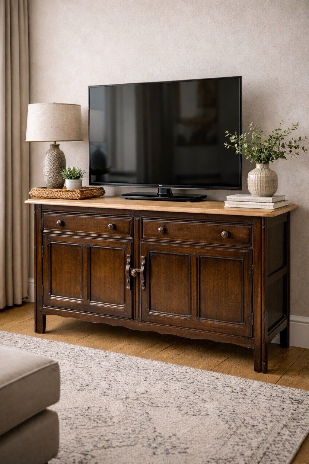 495.0 Ercol Elm Sideboard With Cupboard & Drawers Tv Stand 123cm photo