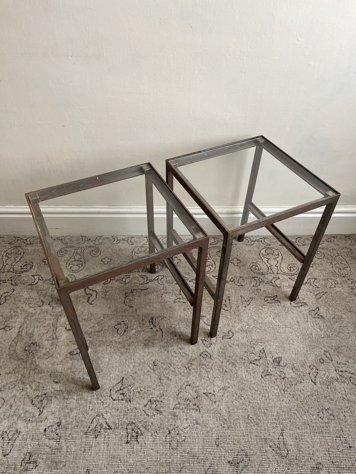 Vintage Steel & Glass Side Table – Industrial Patinated Lamp Table photo buy