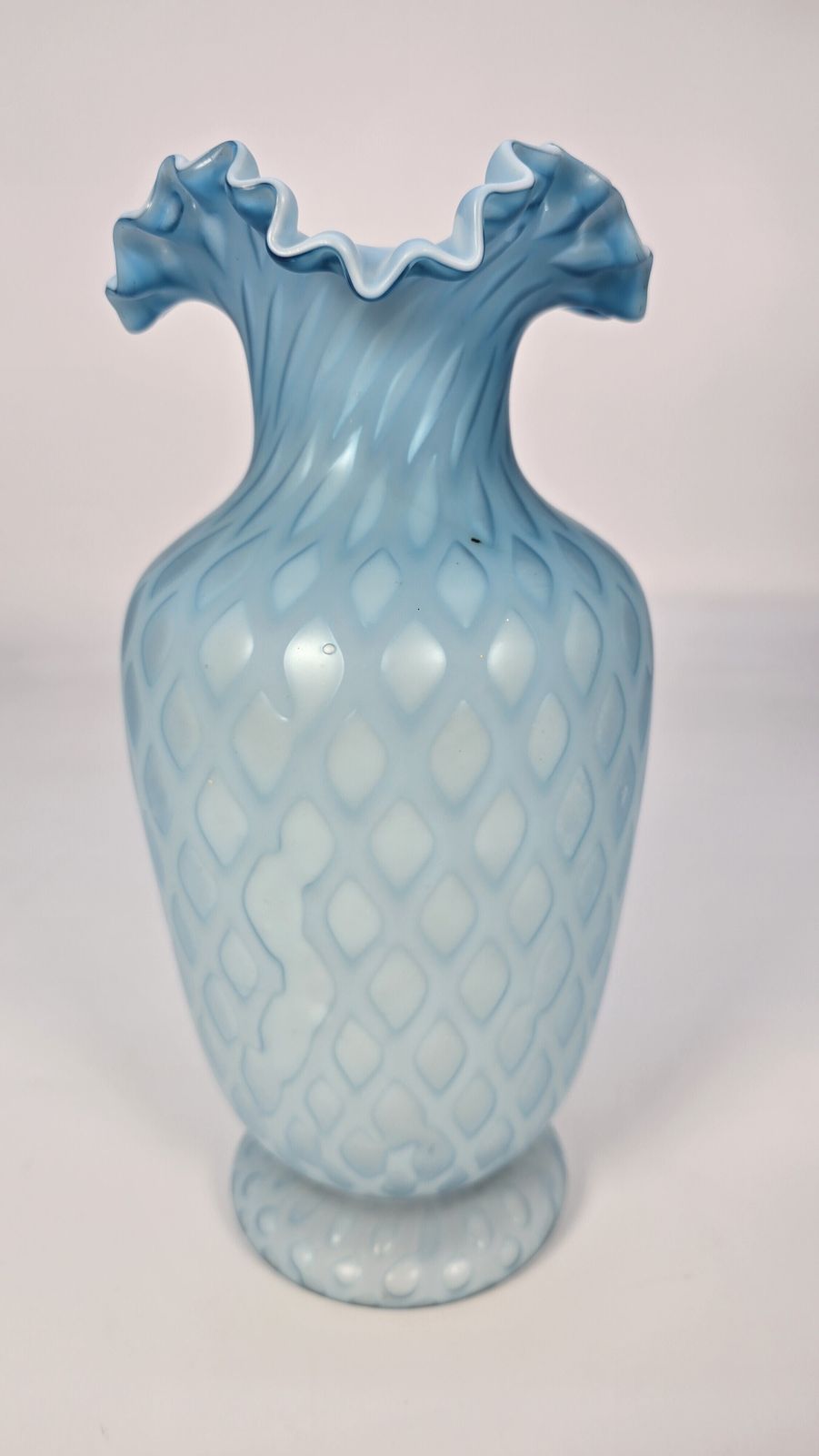 Antique Blue Satin Glass Vase Circa 1880 26cm Tall photo for sale
