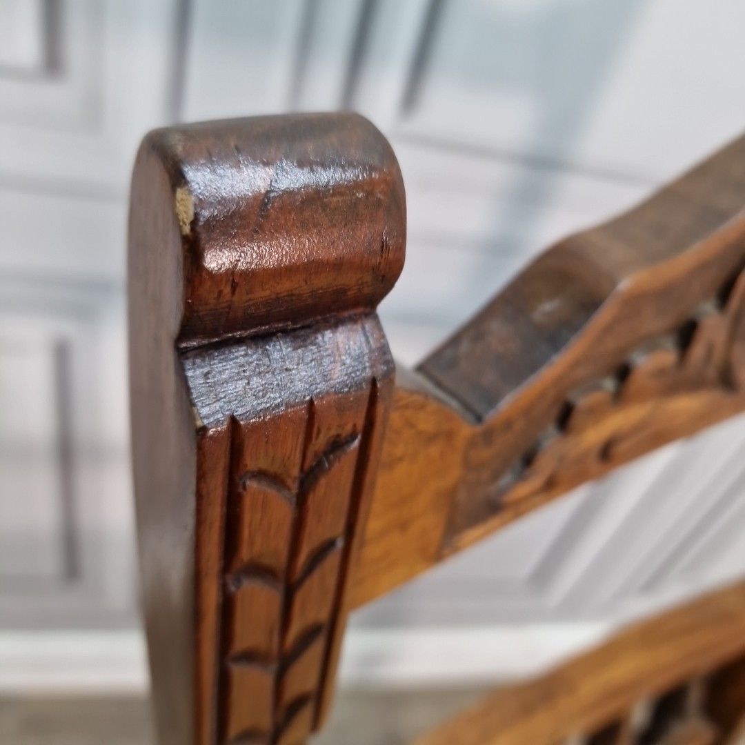 Antique Oak Dining Chair – Floral Wood Carved Back Bedroom Seat – Victorian photo buy