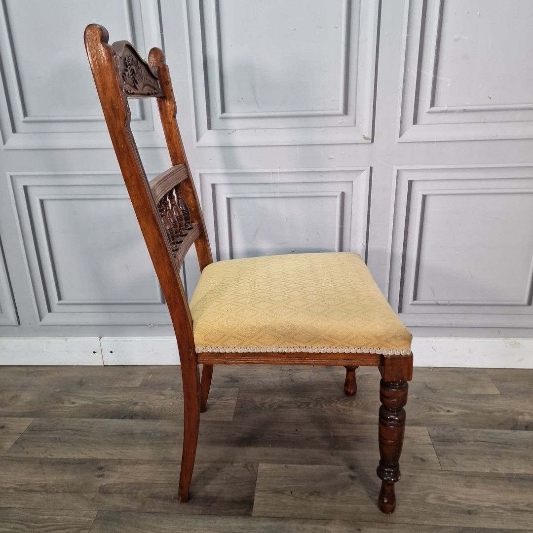 120.0 Antique Oak Dining Chair – Floral Wood Carved Back Bedroom Seat – Victorian photo