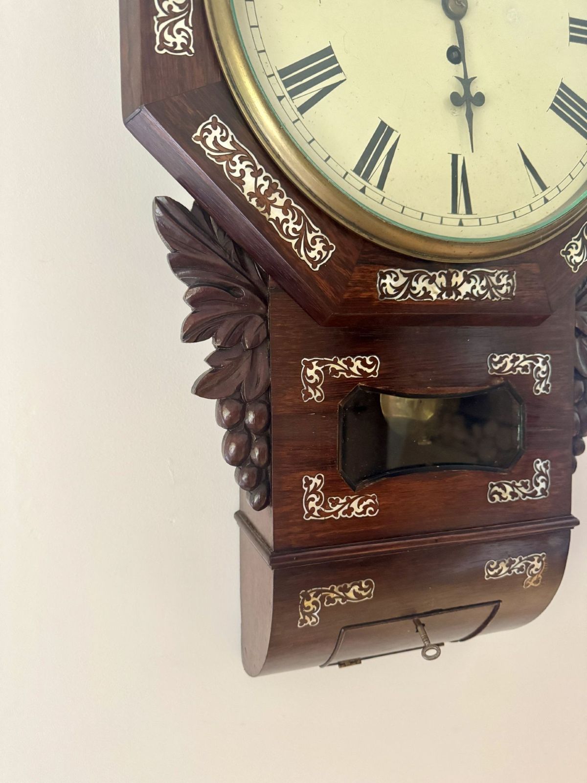 Quality Antique 19th Century Rosewood Inlaid Drop Dial Wall Clock photo Home Decor