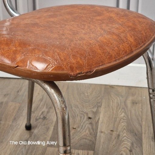 photo vinterior Pair Mid Century Chairs X2 Vintage French Chrome & Faux Brown Crocodile