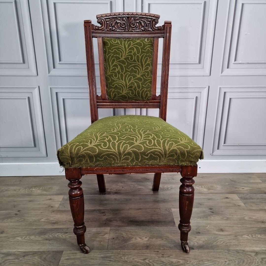 Antique Decorative Chair  Carved & Turned Victorian Bedroom Dining Upholstered photo vinterior