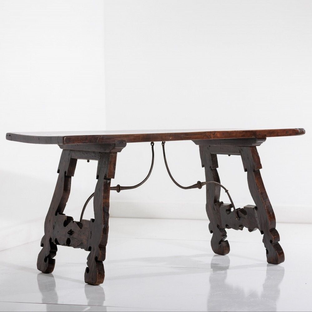 Spanish Single Plank Walnut Trestle Table photo furniture