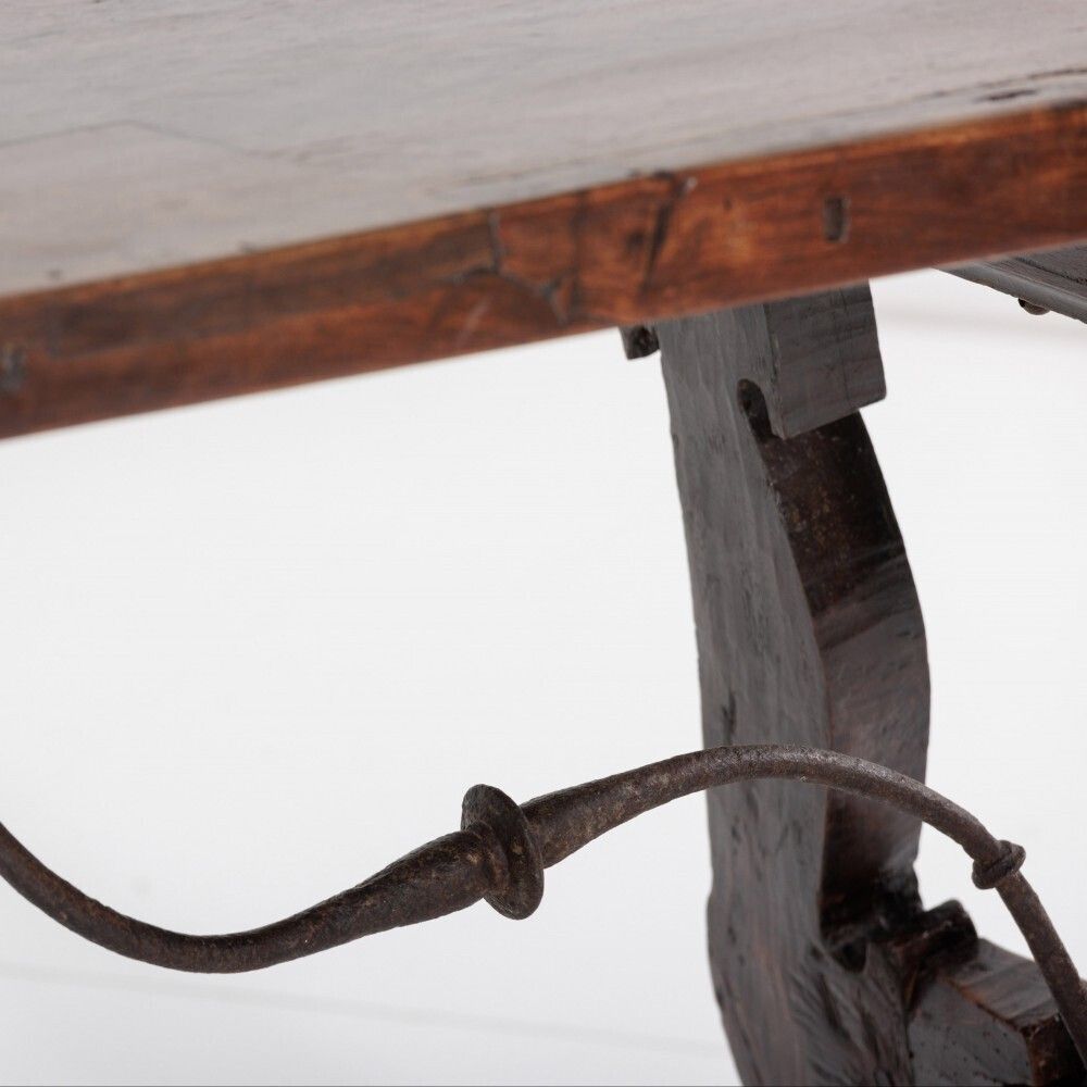 photo furniture Spanish Single Plank Walnut Trestle Table