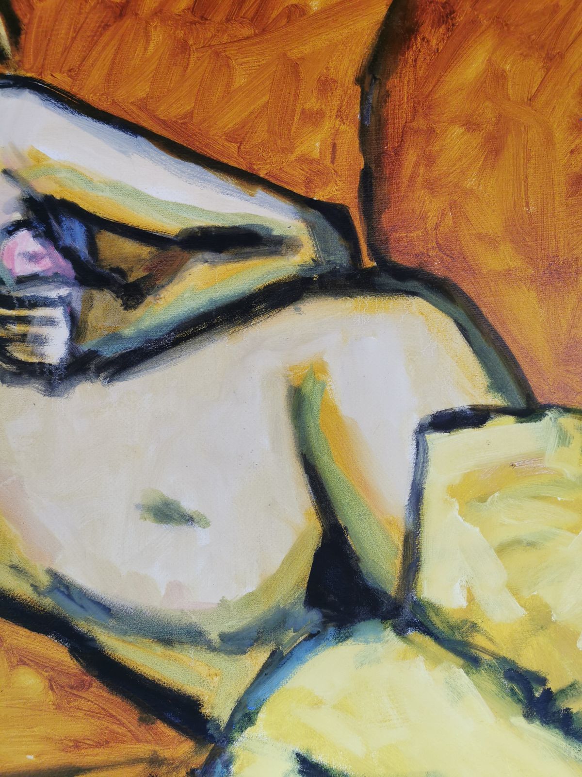 Gernot Kissel German 1939 2008, Reclining Nude Lady In Yellow Thigh High Boots, Original Large Oil On Canvas, Signed, Unframed photo 4000.0