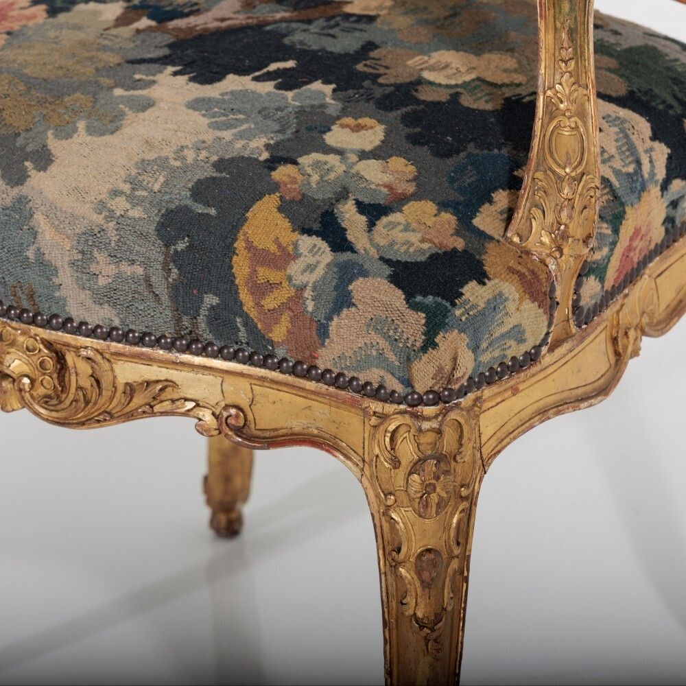 Pair Of Late 19th Century English Bertram & Sons Giltwood Salon Armchairs photo vintage