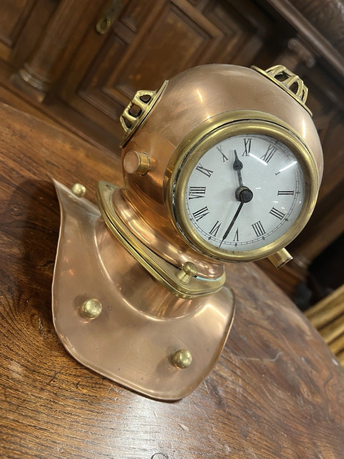 Untested Brass Divers Helmet Clock photo furniture