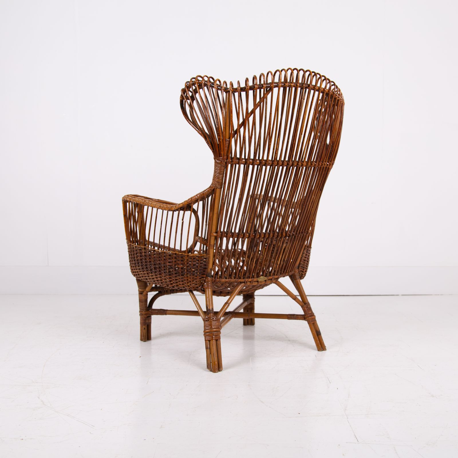 photo buy Pair Mid Century Italian Wicker & Bamboo Wingback Armchairs Fratelli Castano Milan C1970