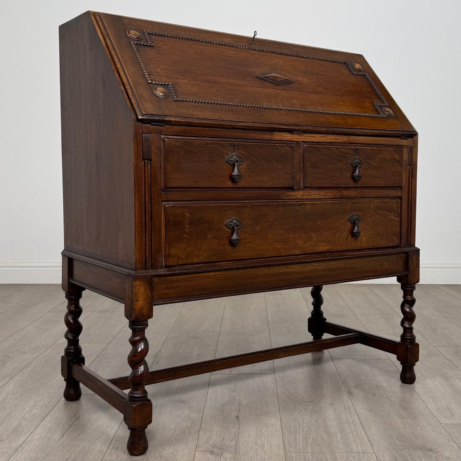 photo furniture Antique 20th Century Jacobean Style Bureau In Oak