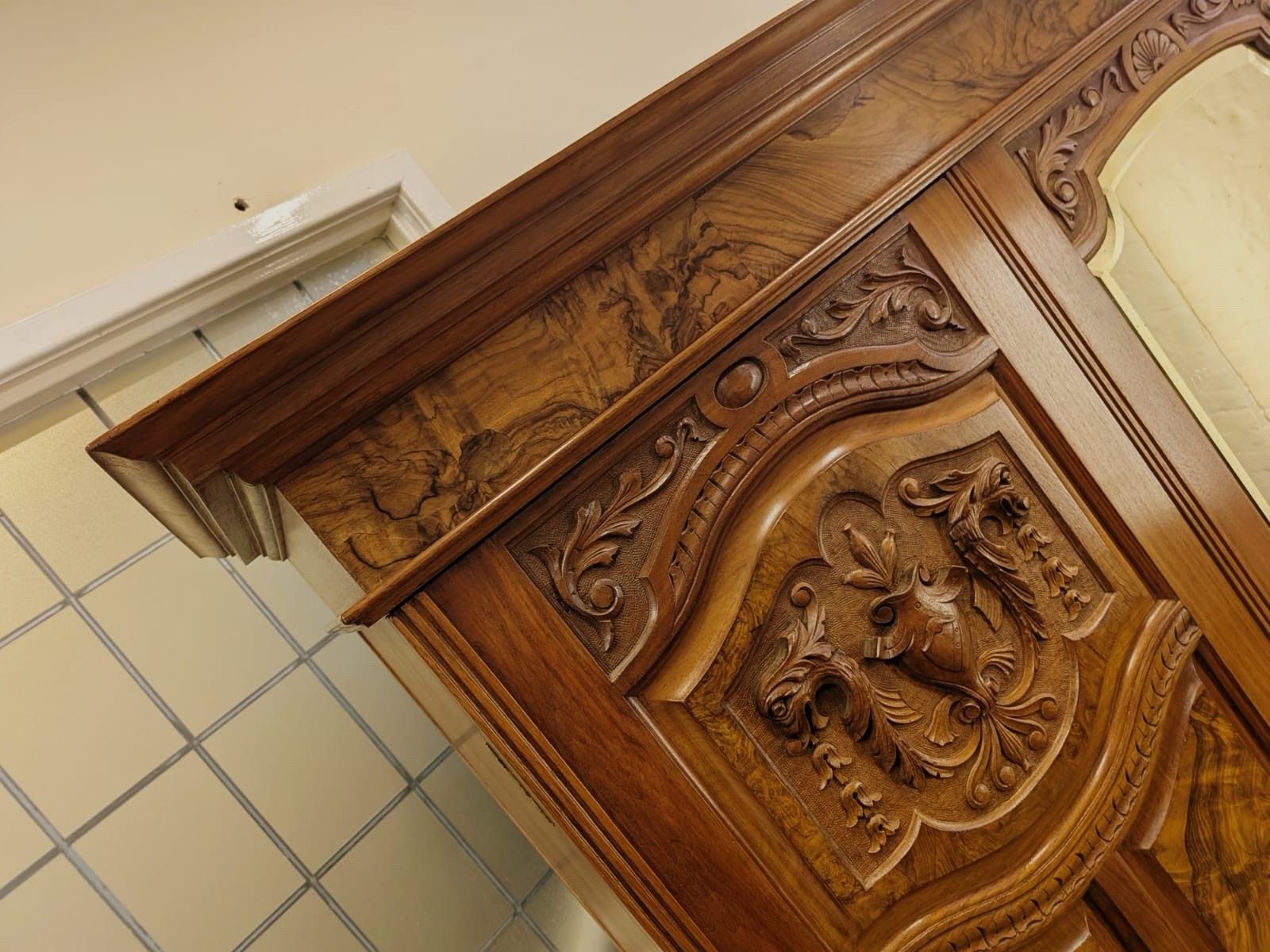 Large Edwardian Walnut & Burr Carved Double Wardrobe photo buy