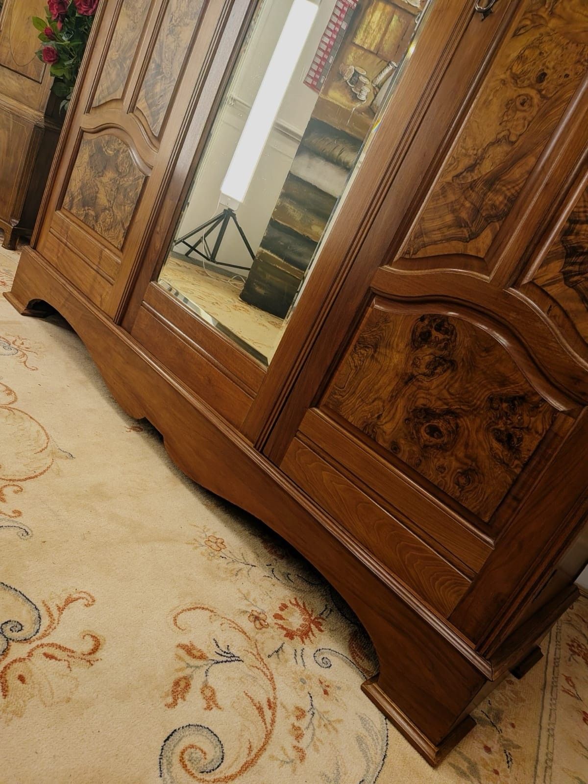 photo for sale Large Edwardian Walnut & Burr Carved Double Wardrobe