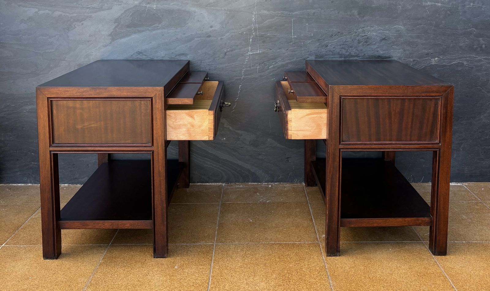 Pair Of Spanish Neoclassical Style Nightstands With Drawer And Lower Shelf, 1950 photo buy