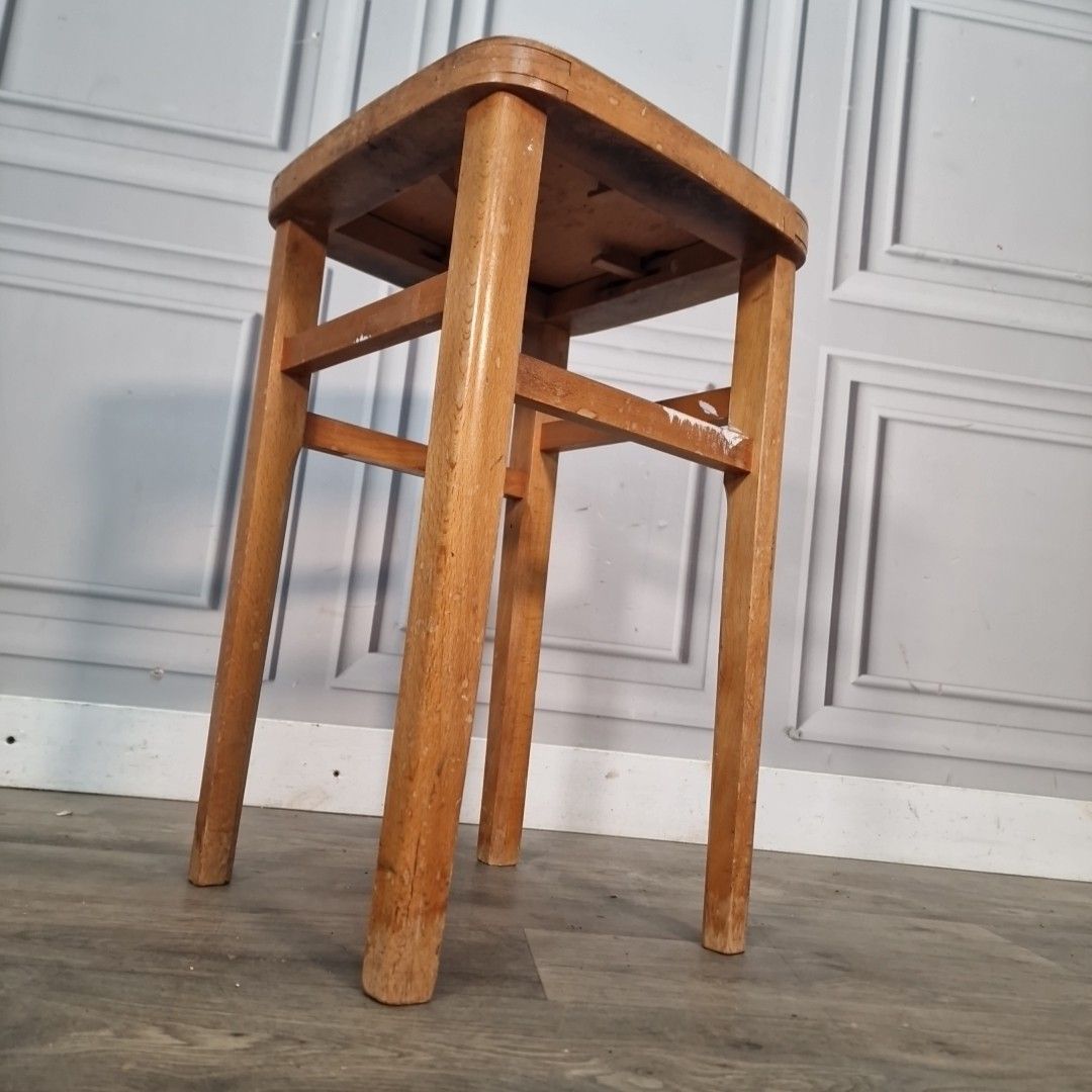Vintage Vinyl Kitchen Stool Wooden Utility Seat Retro Bar Wooden Mid Century photo Furniture