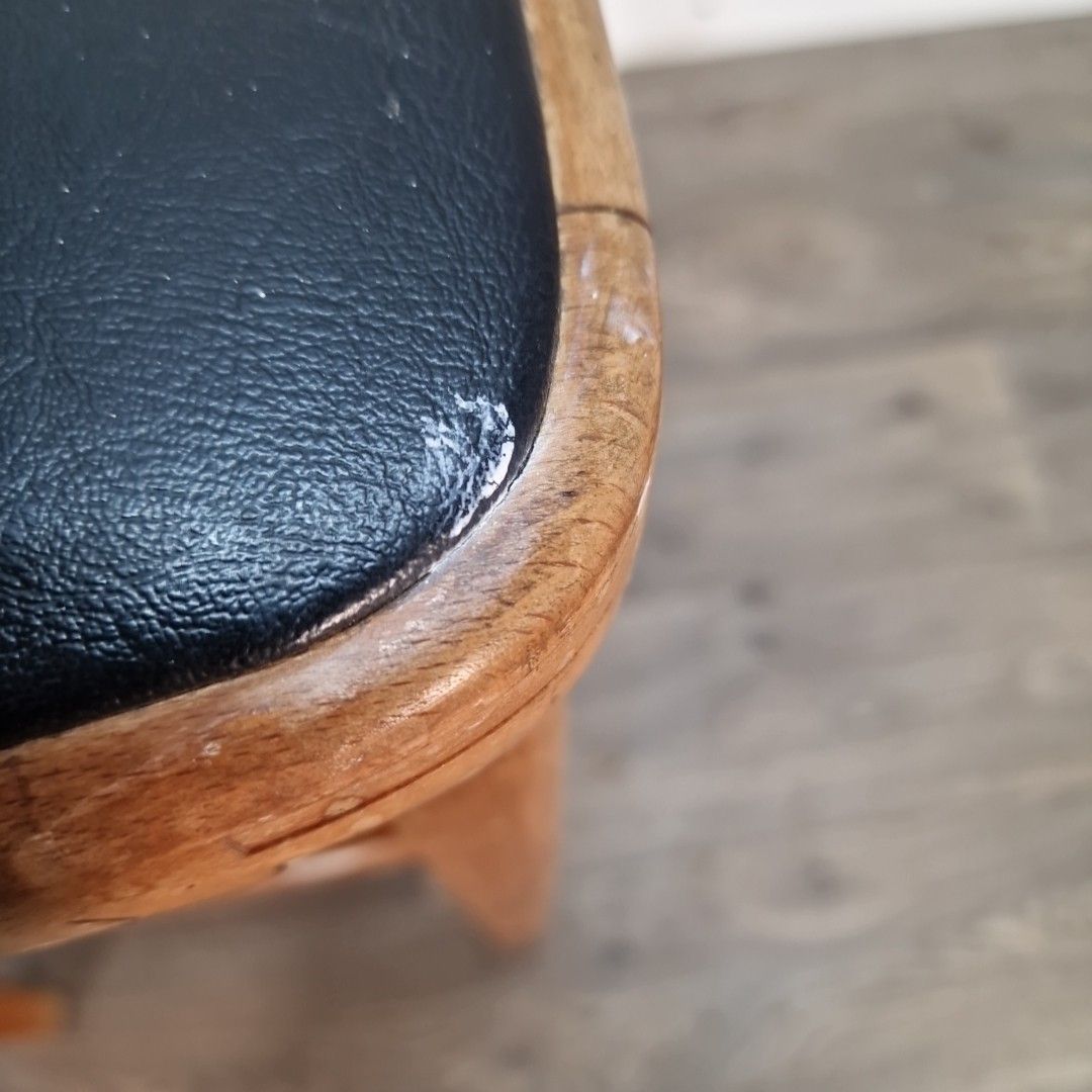 Vintage Vinyl Kitchen Stool Wooden Utility Seat Retro Bar Wooden Mid Century photo buy