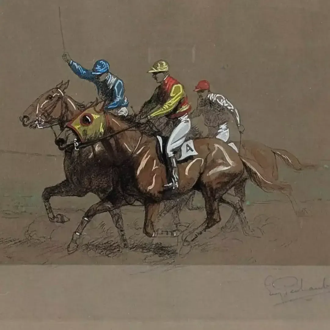 Horse Riding Scene In Watercolor By Eugène Péchaubes photo furniture