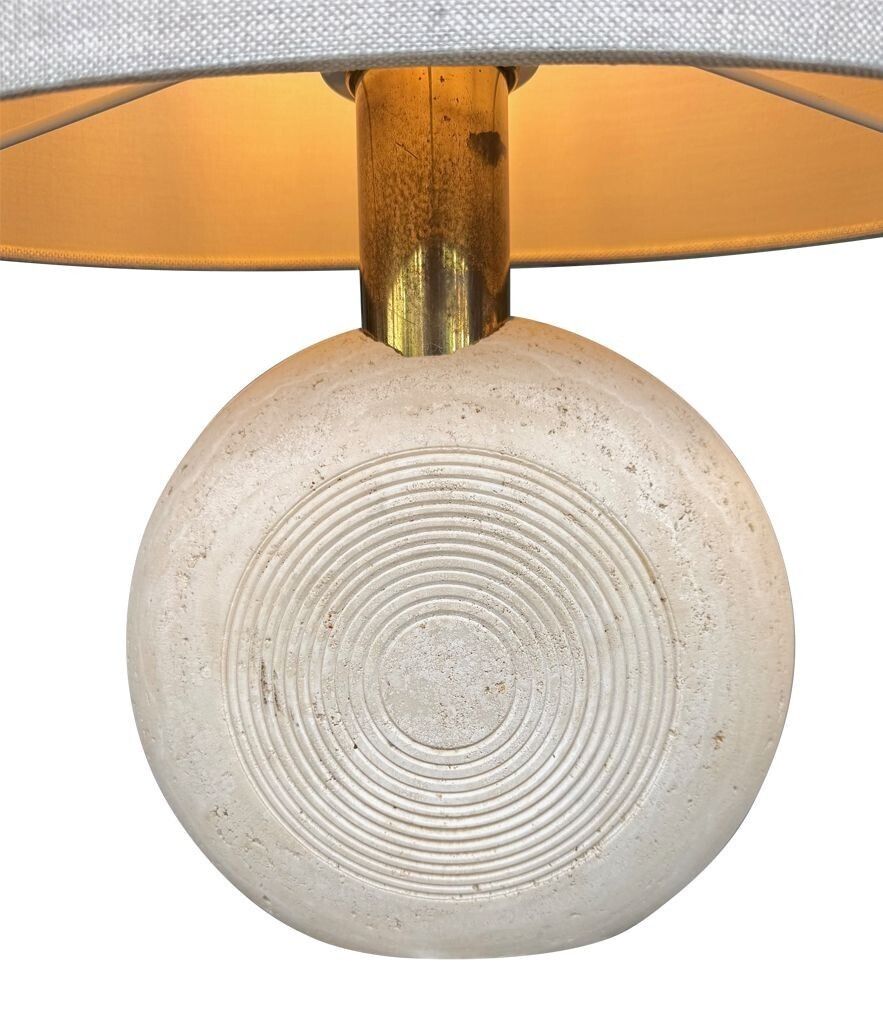 A Pair Of Circular Italian 1970s Travertine And Brass Lamps By Frattelli Manelli photo for sale