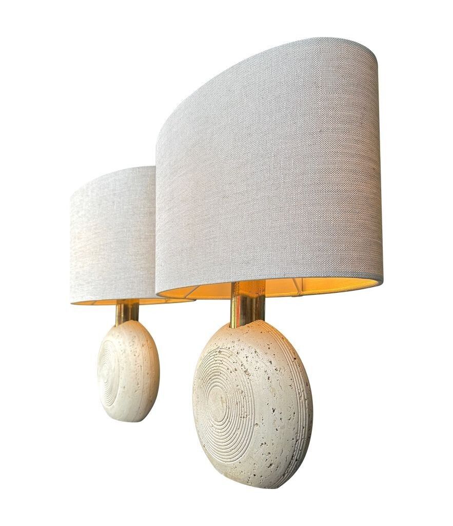 photo furniture A Pair Of Circular Italian 1970s Travertine And Brass Lamps By Frattelli Manelli