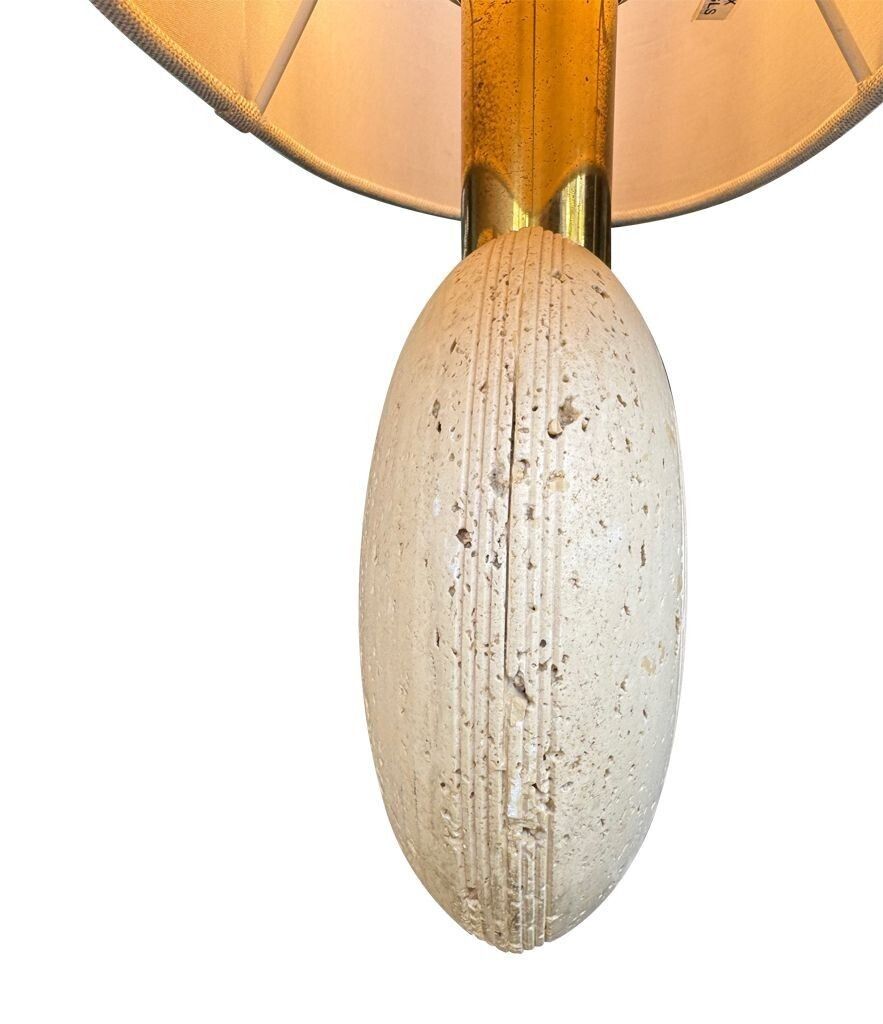 1650.0 A Pair Of Circular Italian 1970s Travertine And Brass Lamps By Frattelli Manelli photo