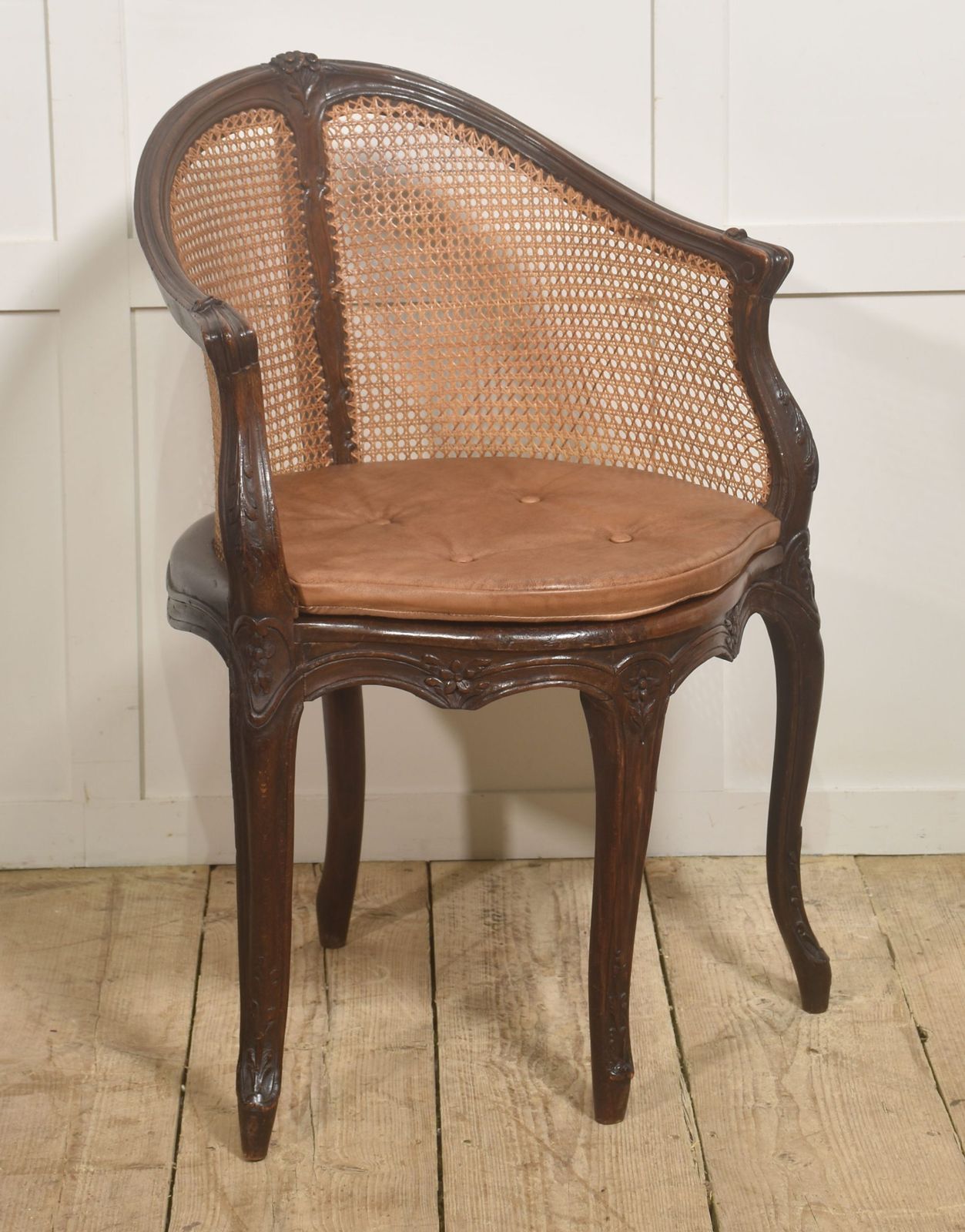 French Carved Oak Caned Bergère Chair