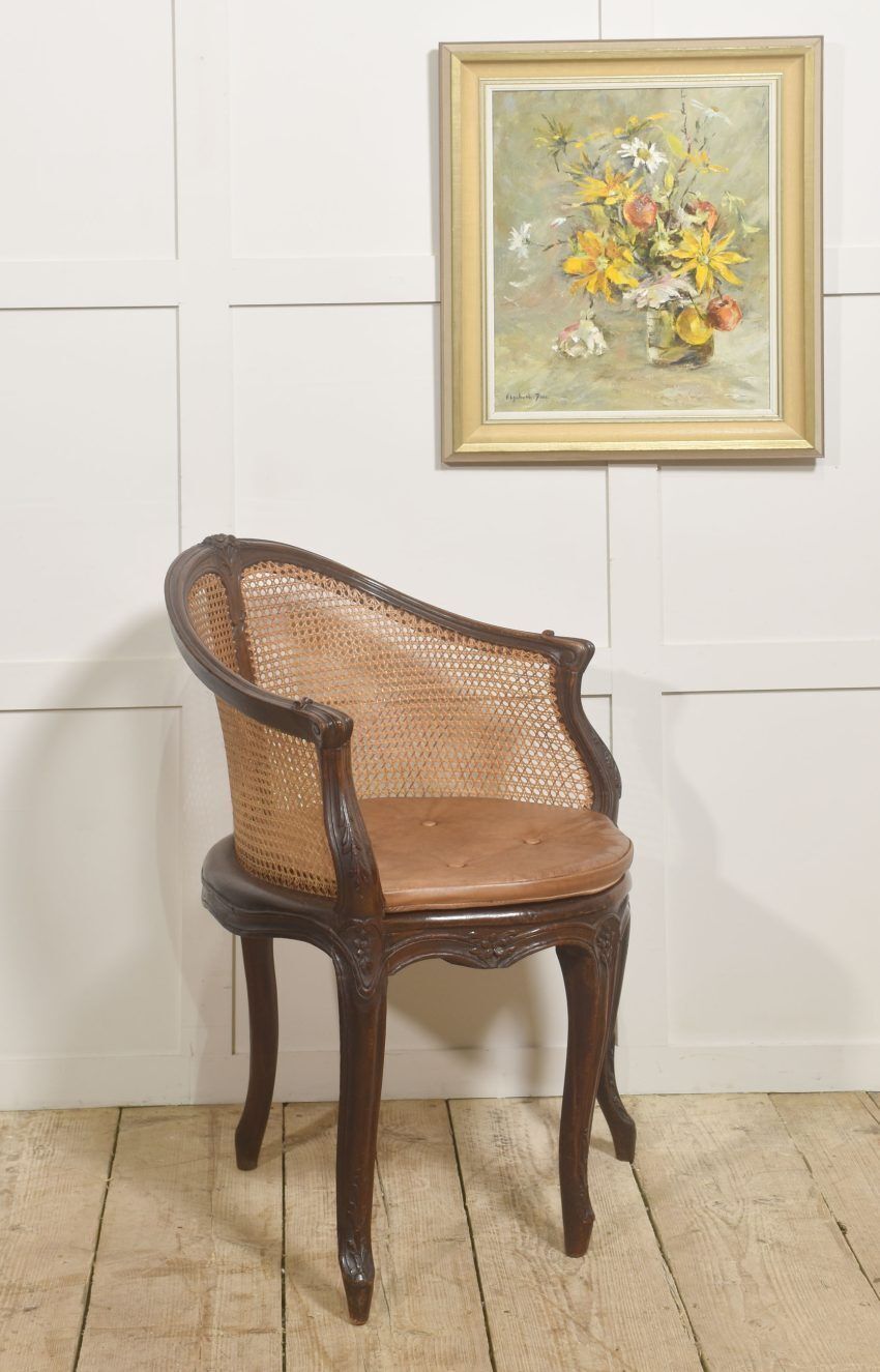 French Carved Oak Caned Bergère Chair photo for sale